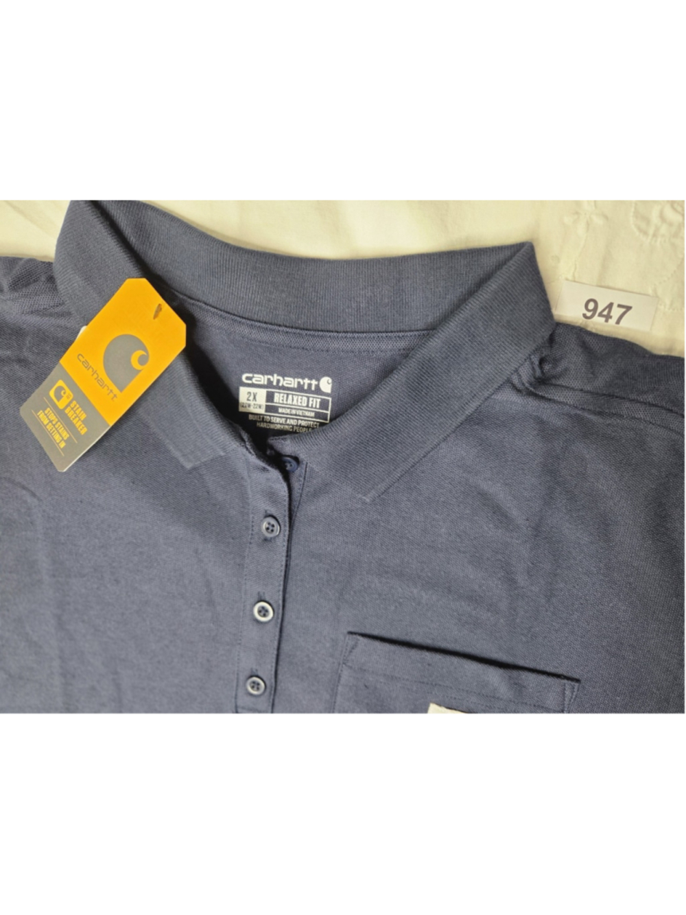 Carhartt Force Polo Shirt Mens 2XL Relaxed Fit Navy Blue Pocket Shirt NWT #947